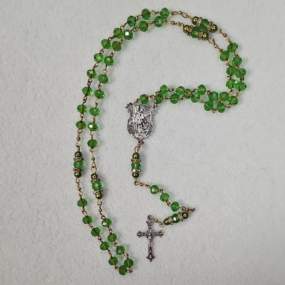 Green Crystal Rosary Necklace - Women Jewelry